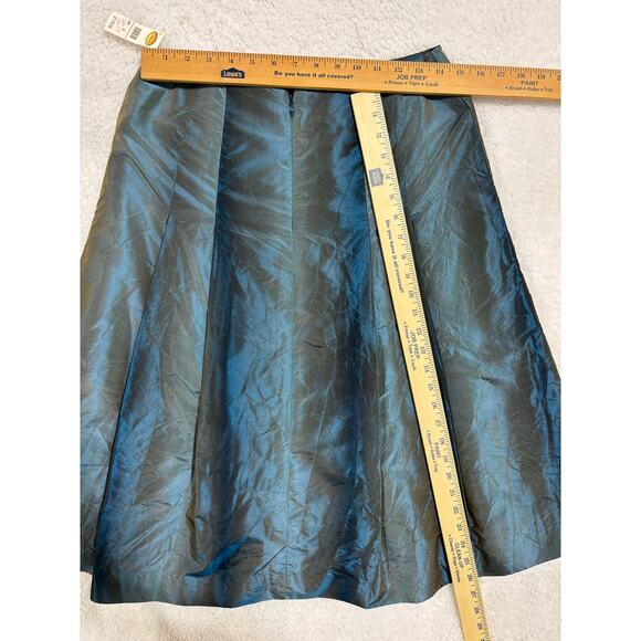 Talbots Pure Silk A-Line Skirt Sz  6 blue Iridescent Taffeta Midi dark academia - Picture 2 of 9